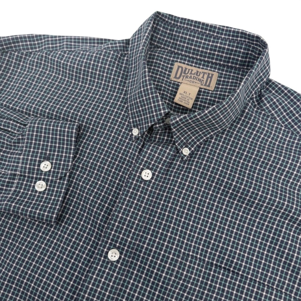 Duluth Trading Co Shirt Mens XLT Green Plaid Long Sleeve Tall Workwear Casual